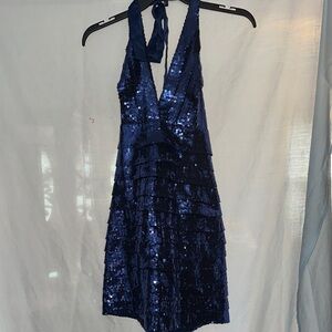 Forever 21 Navy Sequin Backless Dress
